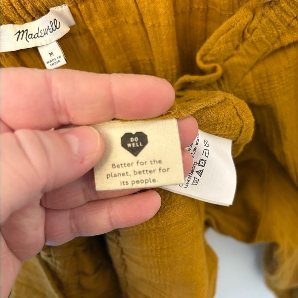 Madewell Sophia Textured Plaid Top Mustard Gold Size Medium - Picture 7 of 7